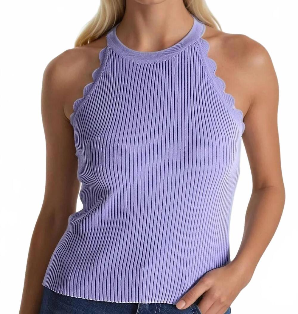 NEW Q2 women's game day scallop trim ribbed high neck tank top in lavender